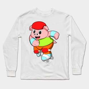 Pig at Inline skating with Inline skates & Helmet Long Sleeve T-Shirt